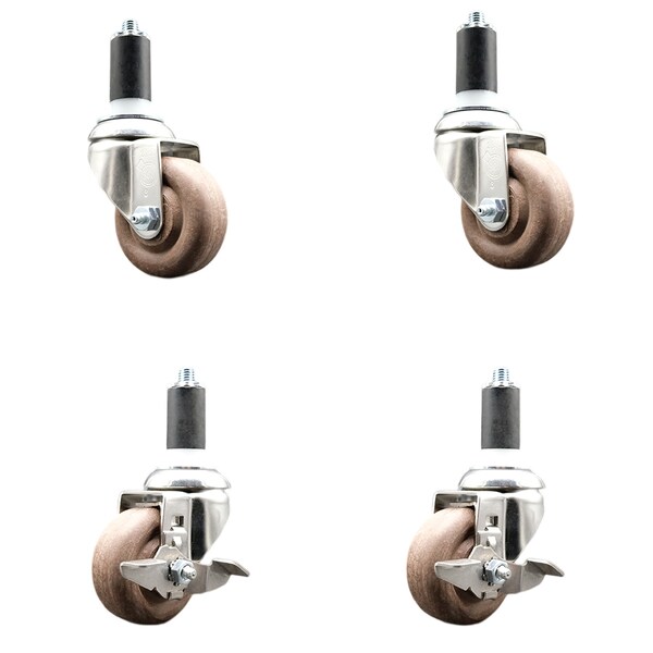 Service Caster 3 Inch 316SS High Temp Glass Filled Nylon 1-1/4 Inch Stem Caster Brake SCC, 2PK SCC-SS316EX20S314-GFNSHT-2-TLB-2-114 - main